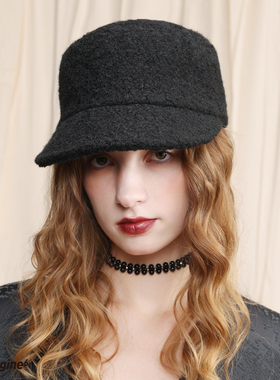 black imagine6｜极简毛呢黑色灰色棕色毛绒鸭舌骑士帽马术帽秋冬