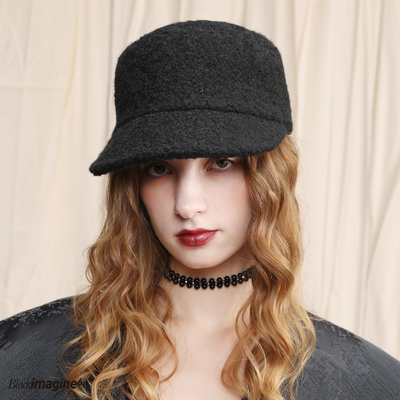 black imagine6｜极简毛呢黑色灰色棕色毛绒鸭舌骑士帽马术帽秋冬