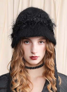 black imagine6｜徐艺洋款褶皱香风织带蝴蝶结绑带秋冬羊驼毛盆帽