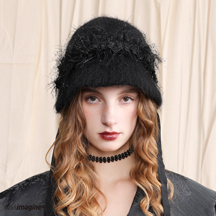 black 褶皱香风织带蝴蝶结绑带秋冬羊驼毛盆帽 imagine6｜徐艺洋款