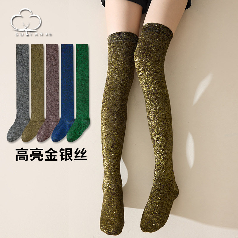 过膝袜子女百搭长筒袜ins潮小众堆堆袜金银丝长袜女生亮丝大腿袜,女士内衣/男士内衣/家居服,连裤袜/打底袜,淘宝优惠券,粉丝福利购,淘宝优惠卷