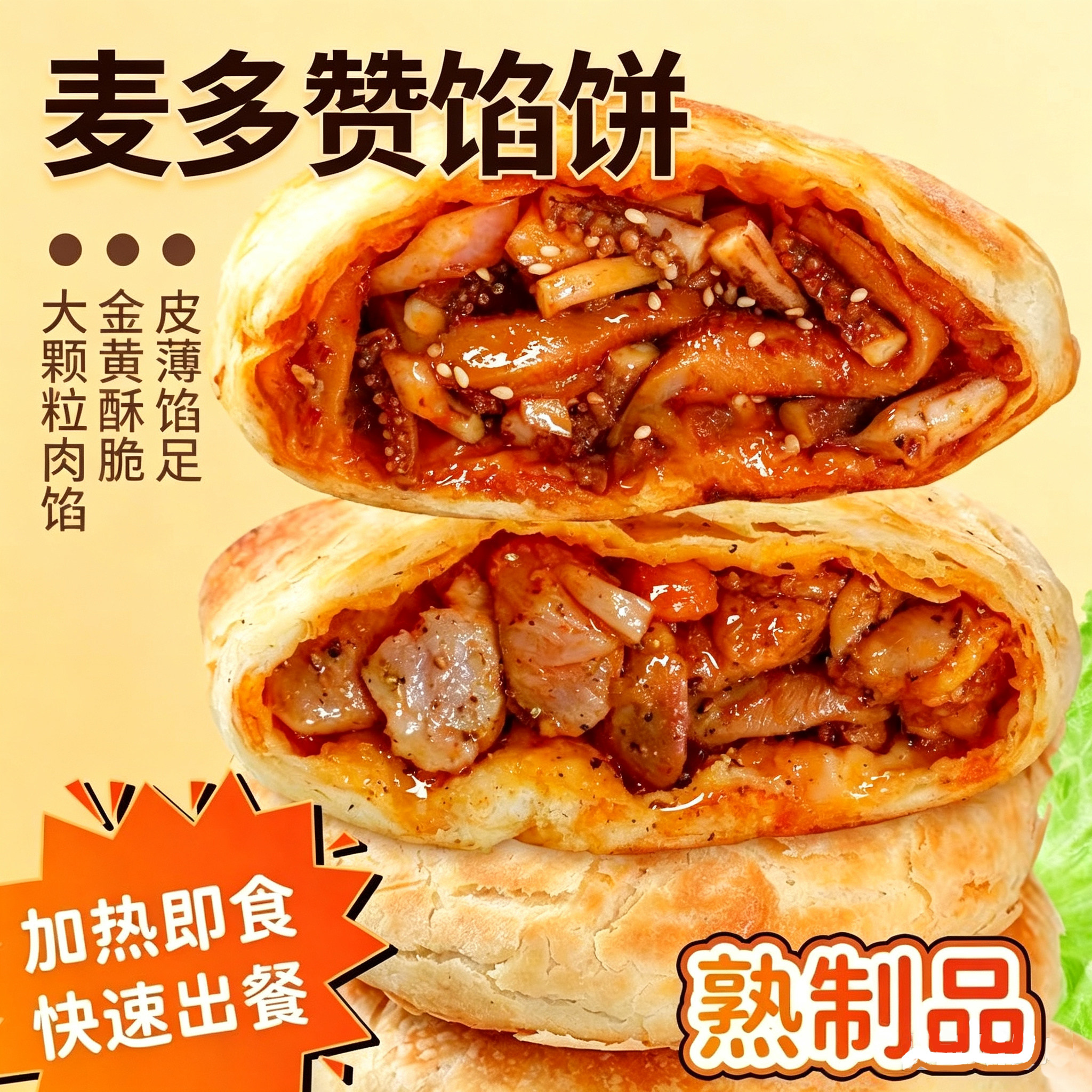 麦多赞烤馅饼大肉粒黑椒牛肉照烧鸡腿香辣鱿鱼煎饼微波加热即食