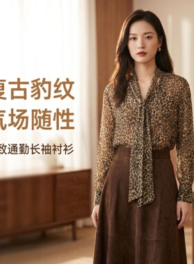 歌家商场同款2026早秋新款复古优雅豹纹长袖衬衫女EWE373C024
