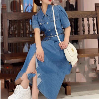 通勤牛仔裙莱赛尔纤维纯色