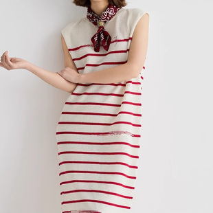 现货速发商场同款 针织连2025夏复古文艺慵懒风条纹长裙252MZ0885