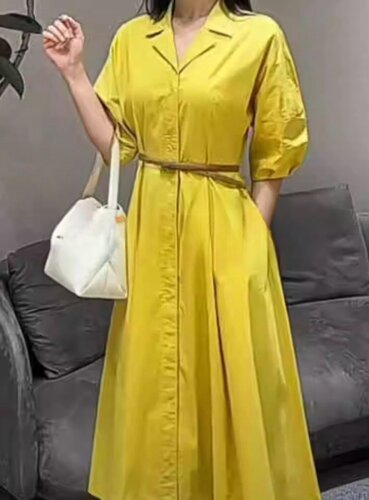 优雅气质衬衫裙棉纯色新款