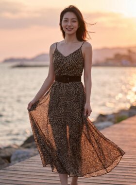 2026早秋新复古优雅豹纹连衣裙女