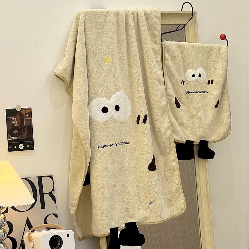 卡通珊瑚绒秋冬浴巾女可爱洗澡巾大人毛巾加厚干发帽三件套大裹