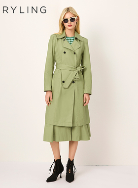 MARYLING玛丽琳2025春季新品橄榄绿双排扣小翻领风衣A1FBW17010