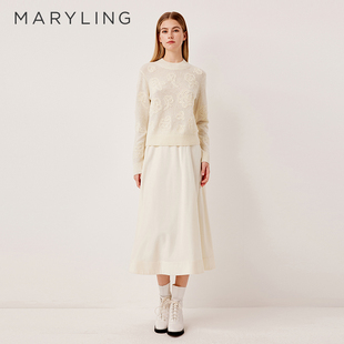 A1FGW03460 知性白色提花圆领针织衫 MARYLING玛俪琳2025秋季 新品