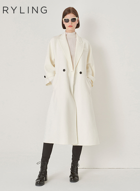 MARYLING玛俪琳秋季新品米白色西装领宽松双面毛呢大衣A1DGW93560