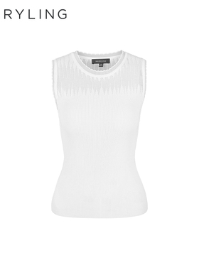 MARYLING玛俪琳春季新品白色圆领花边针织背心A1EBW07550