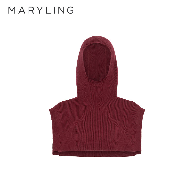 MARYLING玛俪琳初冬新品酒红色带帽针织披肩A8EFWSC0