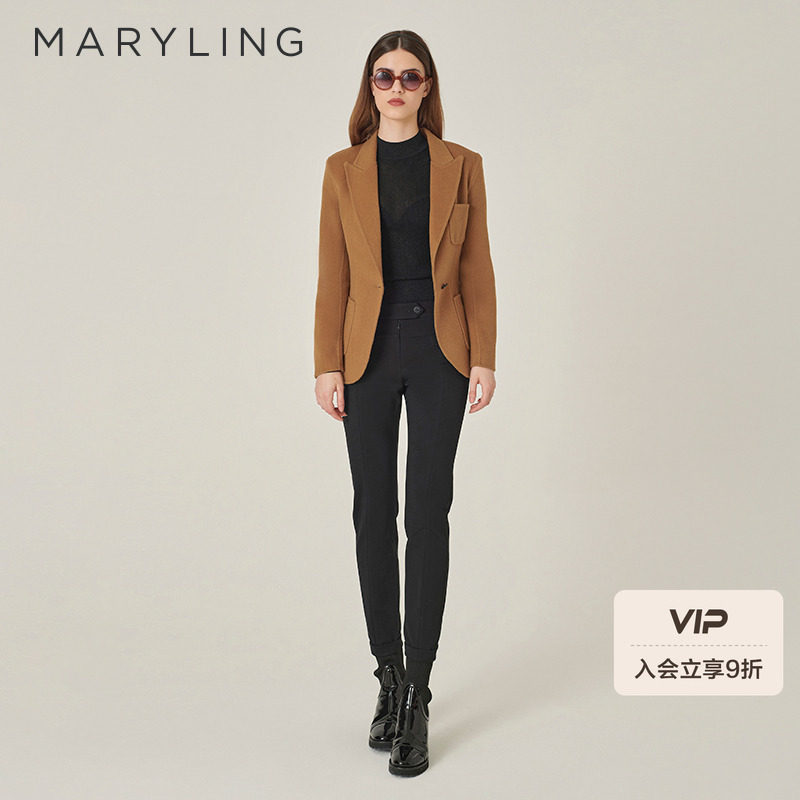 MARYLING驼色单排扣收腰西装外套