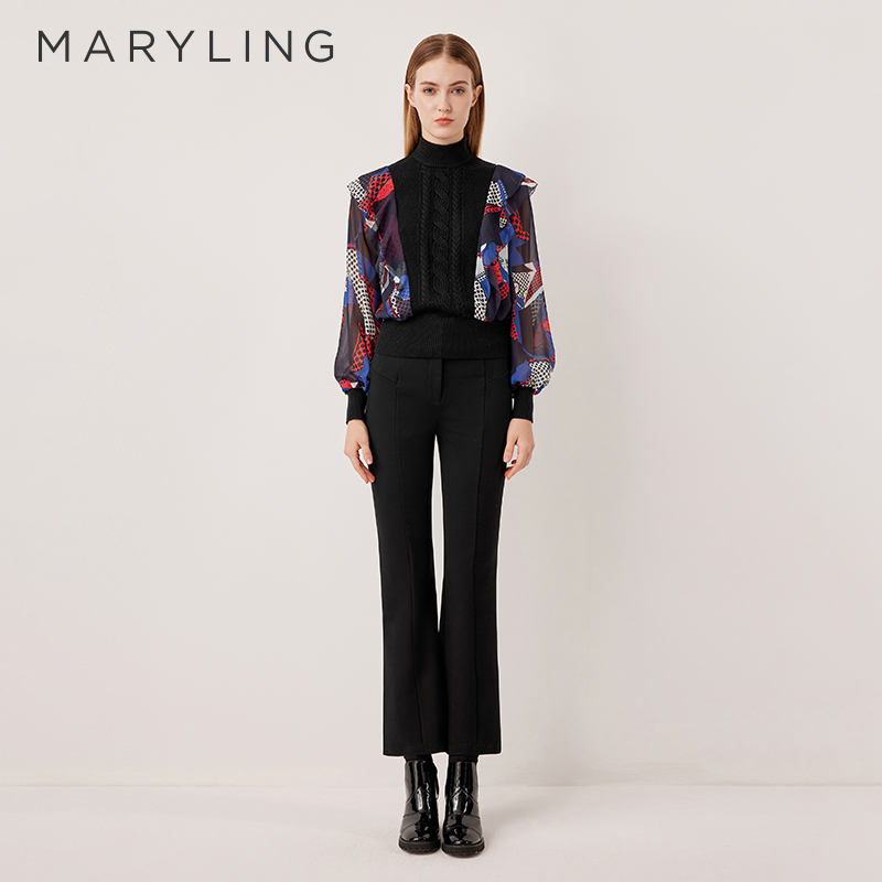 MARYLING撞色拼接印花上衣