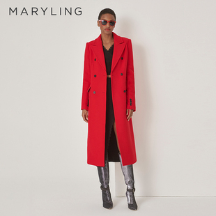 长款 红色戗驳领H廓型西装 大衣A1DIW93370 新品 MARYLING玛俪琳冬季
