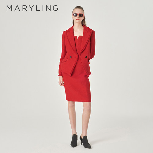 MARYLING翻驳领粗花呢外套