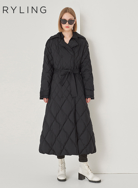 MARYLING玛俪琳冬季新品黑色风衣式鸭绒羽绒外套A1DIW98140