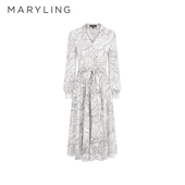 V领印花衬衫 经典 连衣裙A1FBW63600 新品 MARYLING玛俪琳2025春季