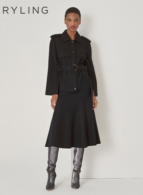 MARYLING玛俪琳秋季新品黑色钮扣袖羊毛短外套A1DGW14200