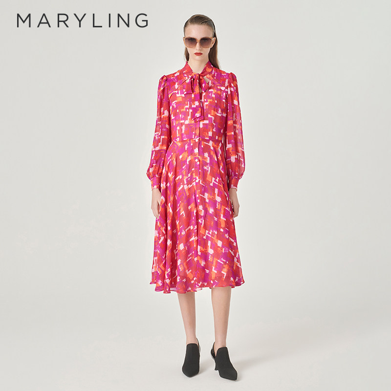 【绯红胭脂】MARYLING玛俪琳24春季新品印花连衣裙A1EA