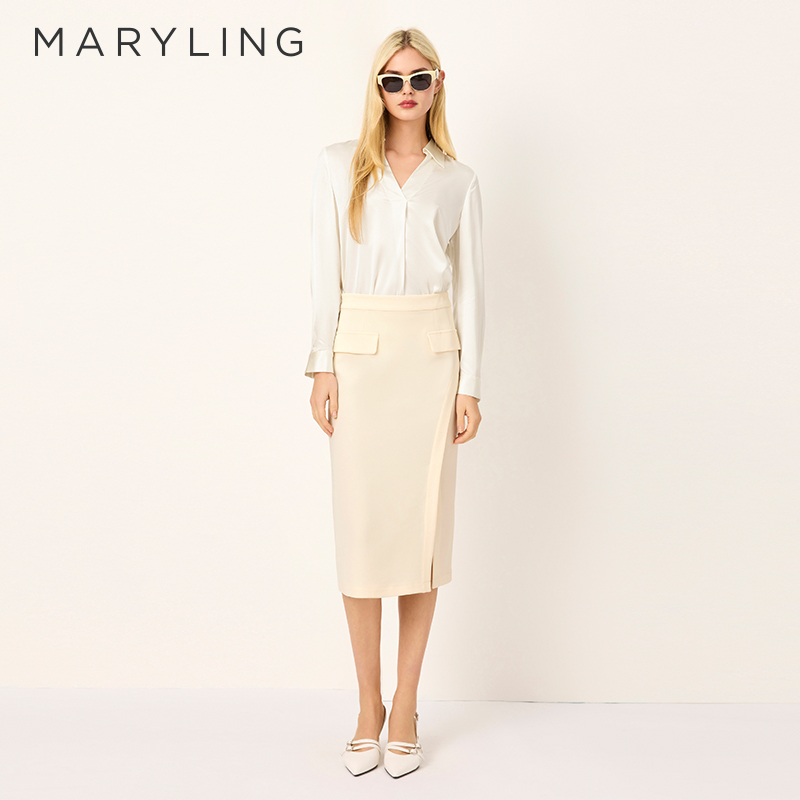 MARYLING侧开衩直筒半身裙