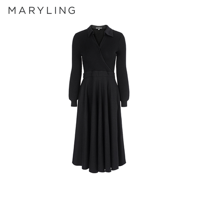 MARYLING收腰大A摆针织连衣裙