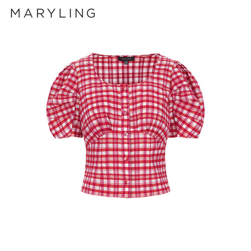 MARYLING玫粉格纹上衣