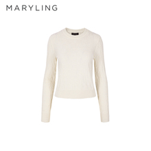 MARYLING玛俪琳秋季新品米白色圆领长袖针织羊毛套头衫百搭上衣