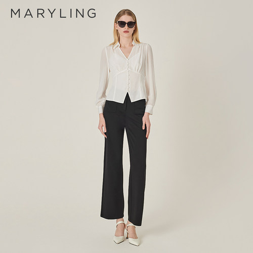 MARYLINGV型衬衫领口真丝上衣