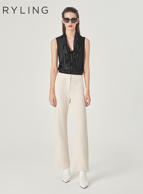 MARYLING玛俪琳夏季新品黑色荷叶边V领真丝背心A1EDW26250