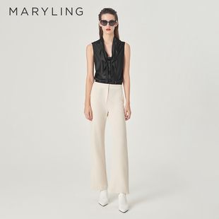 MARYLING玛俪琳夏季 黑色荷叶边V领真丝背心A1EDW26250 新品