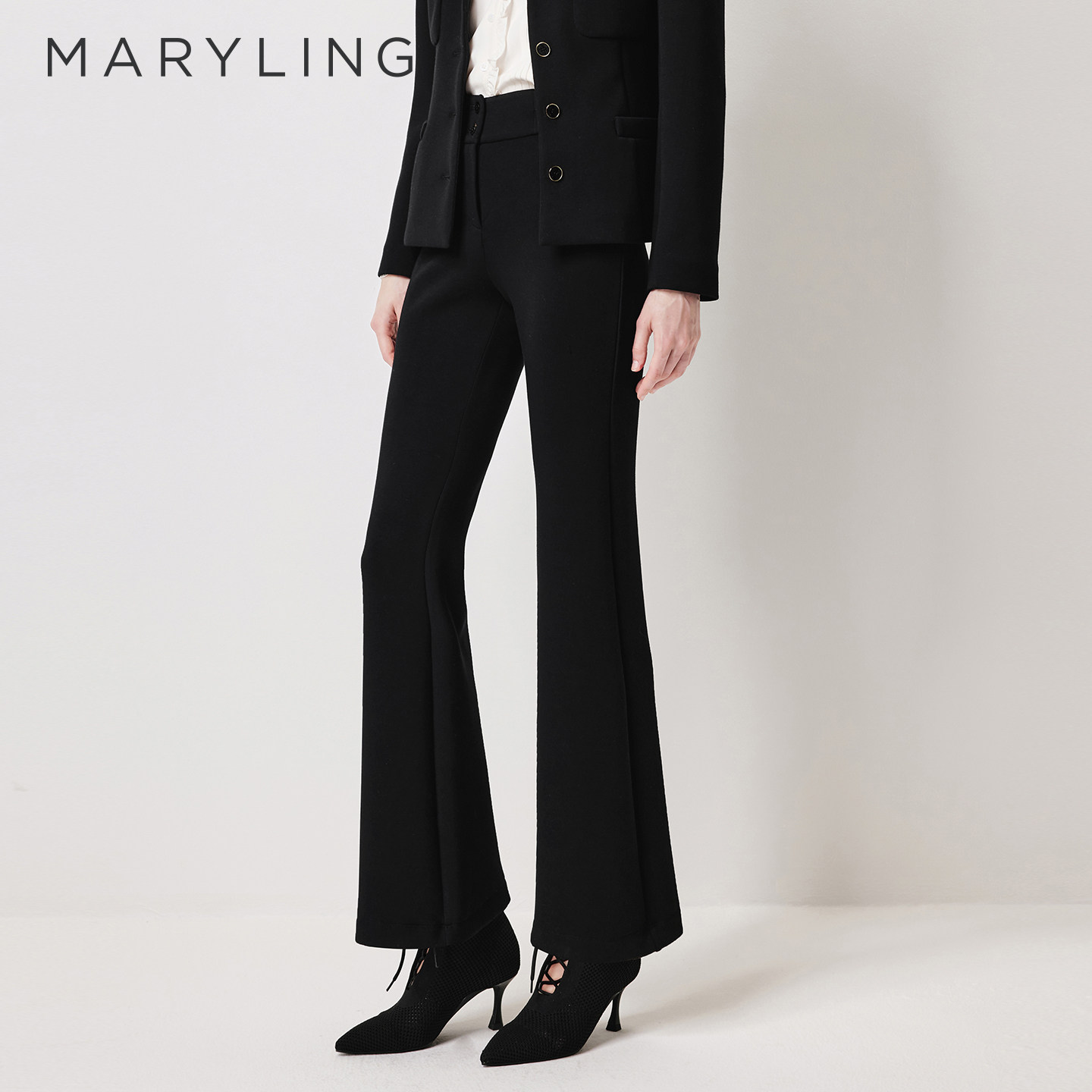 MARYLING玛俪琳2026春夏新品黑色空气层针织微喇长裤A1GAW51210,女装/女士精品,休闲裤,淘宝优惠券,粉丝福利购,淘宝优惠卷