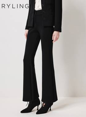 MARYLING玛俪琳2026春夏新品黑色空气层针织微喇长裤A1GAW51210