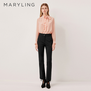 MARYLING玛俪琳2025秋季新品气质黑色窄版阔腿直筒裤A1FGW51170