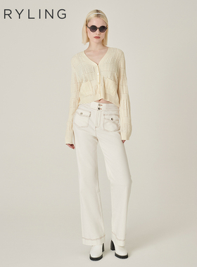 MARYLING玛俪琳初秋新品米白色V领法式针织开衫A1EFW08290