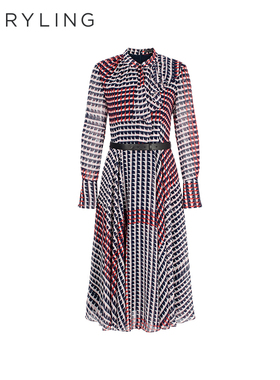 MARYLING玛俪琳2025初春新品荷叶边千鸟格印花连衣裙A1FAW61770