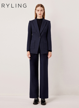 MARYLING玛俪琳2025秋季新品深蓝戗驳领直角肩西装外套A1FGW14450