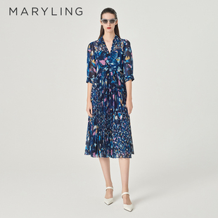 新品 MARYLING玛俪琳24春季 V领印花连衣裙A1EBW63240 浮光掠影