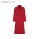 MARYLING玛俪琳秋季 红色戗驳领双排扣大衣 新品