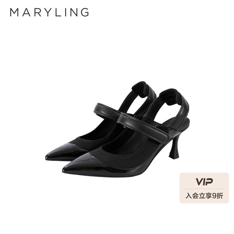 MARYLING春夏气质名媛漆皮拼接高跟凉鞋A8DAWSB002