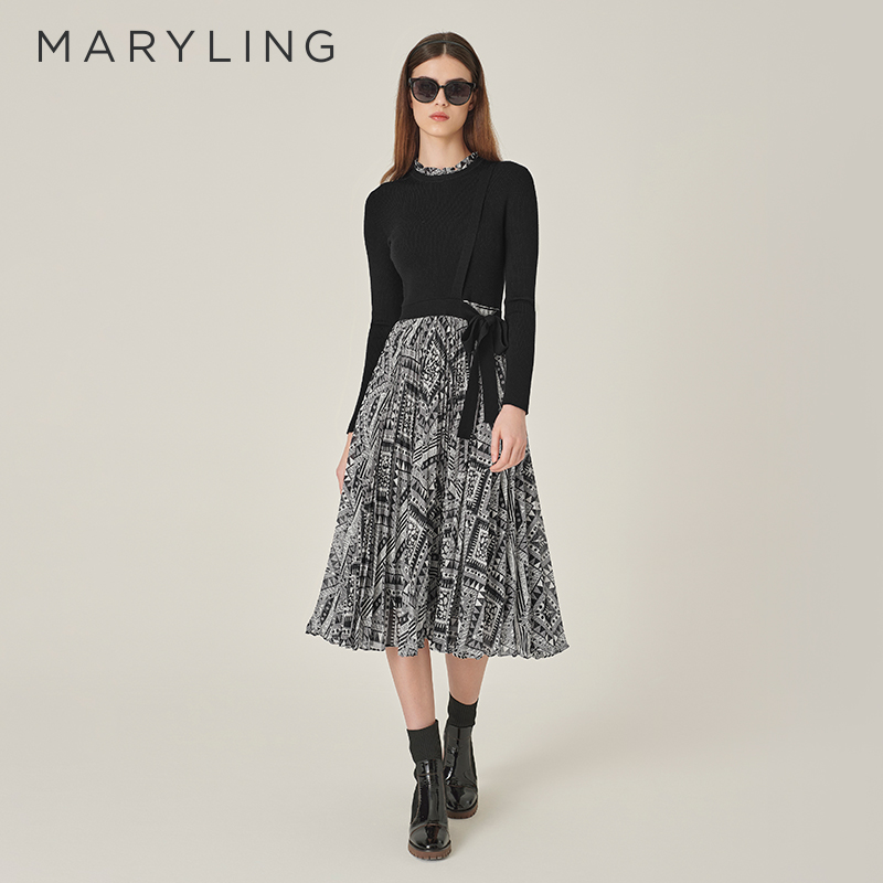 MARYLING针梭印花连衣裙