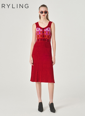 MARYLING玛俪琳24初春新品【菱形格纹之舞】针织连衣裙A1EAW04510