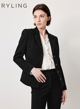MARYLING玛俪琳2026春夏新品黑色翻领职场气质西装外套A1GAW14080