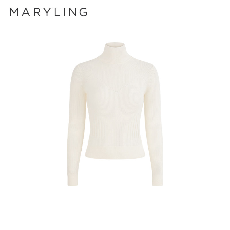 MARYLING玛俪琳2025秋季新品高领白色羊绒针织套头衫A1FGW03420,女装/女士精品,毛针织衫,淘宝优惠券,粉丝福利购,淘宝优惠卷