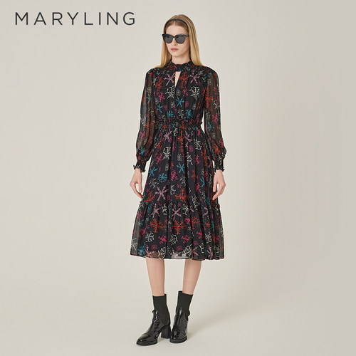 MARYLING印花长袖连衣裙