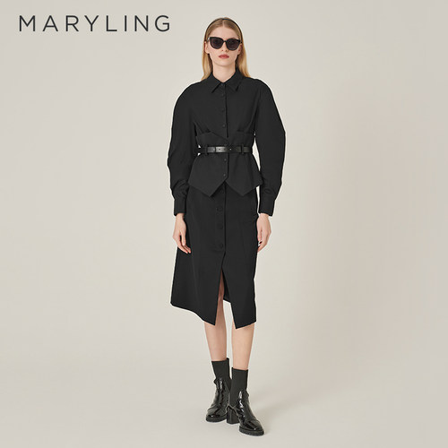 MARYLING黑色腰封设计衬衫上衣