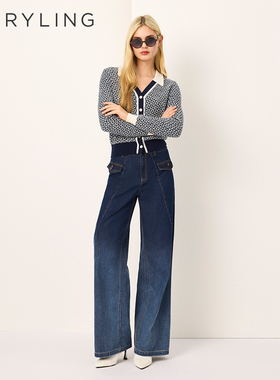 MARYLING玛俪琳2025初春新品蓝白撞色羊毛针织开衫A1FAW01020