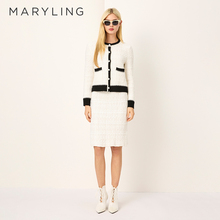 MARYLING玛俪琳2025初春新品白色暗纹肌理针织半身裙A1FAW05510