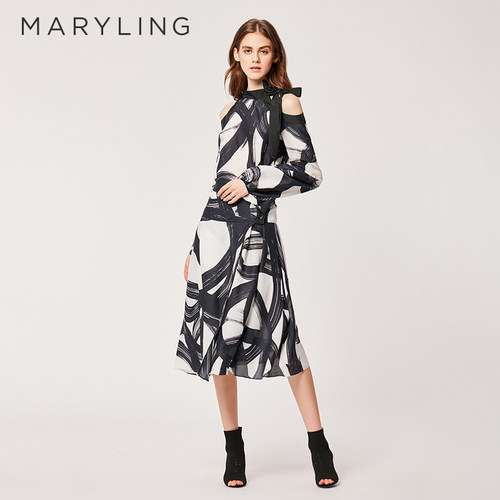 MARYLING黑白印花连衣裙
